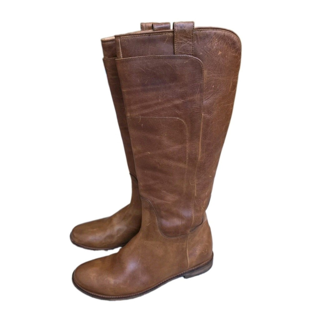 Frye Tall Riding Boots Brown Leather Pull On Equestrian, Womens Size 11 B